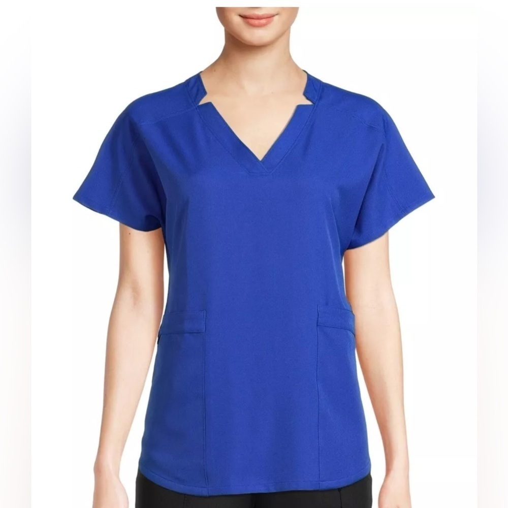 Climate Right Cuddl Duds Women’s Woven Twill Scrub Top V-neck  Blue XS